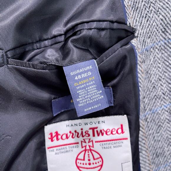 Harris Tweed Stafford Wool Sport Coat Gray Herringbone Check Classic Mens 48R - Picture 10 of 10